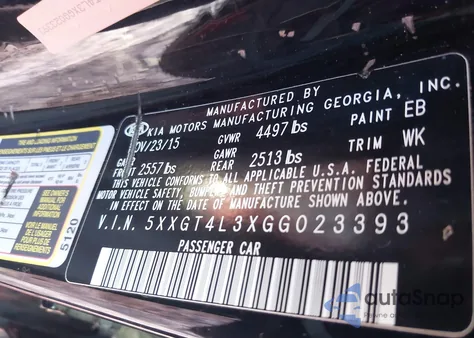 2016 Kia Optima Lx z USA, uszkodzony, nr VIN 5XXGT4L3XGG023393